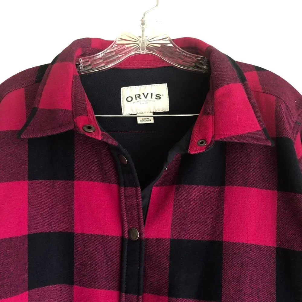 Orvis Women's Flannel Shirt Jacket Fleece Lined XXL 2XL Plaid Pink 100% Cotton - Picture 5 of 13